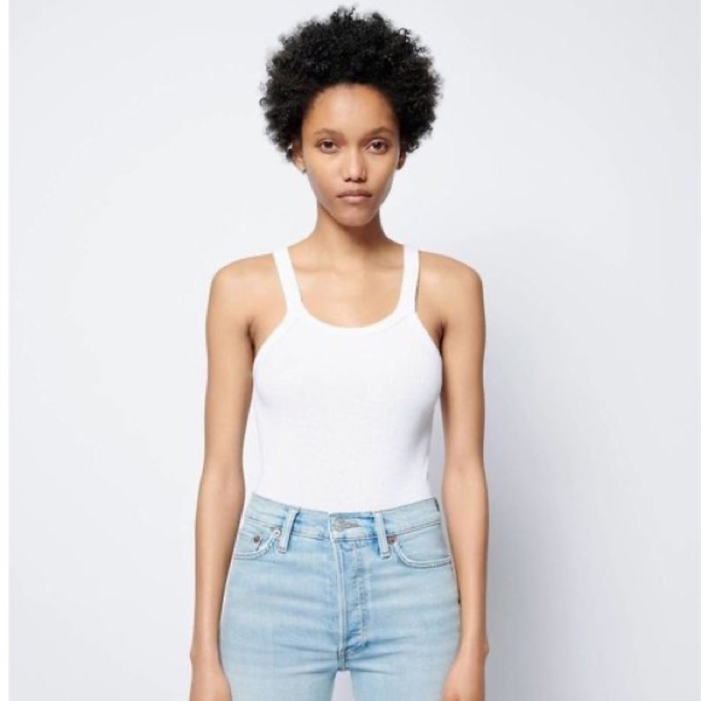 Re/done ribbed tank bodysuit in optic white